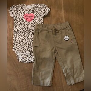 Okie Dokie|Baby girl mixed bundle lot, leopard print bodysuit & khaki pants NWT•